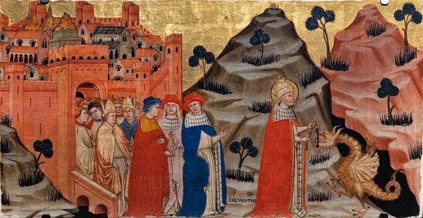 Battista da vicenza  pope st sylvester defeats the dragon of the tarpeian rock
