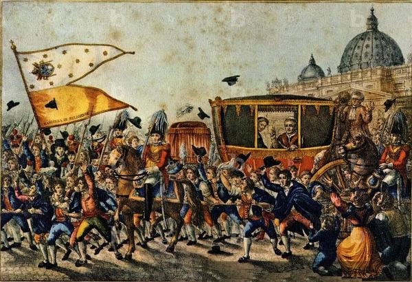 Pope gregory xvi %28gregorio 16%29 crosses the crowd in his carriage  cheers after the...